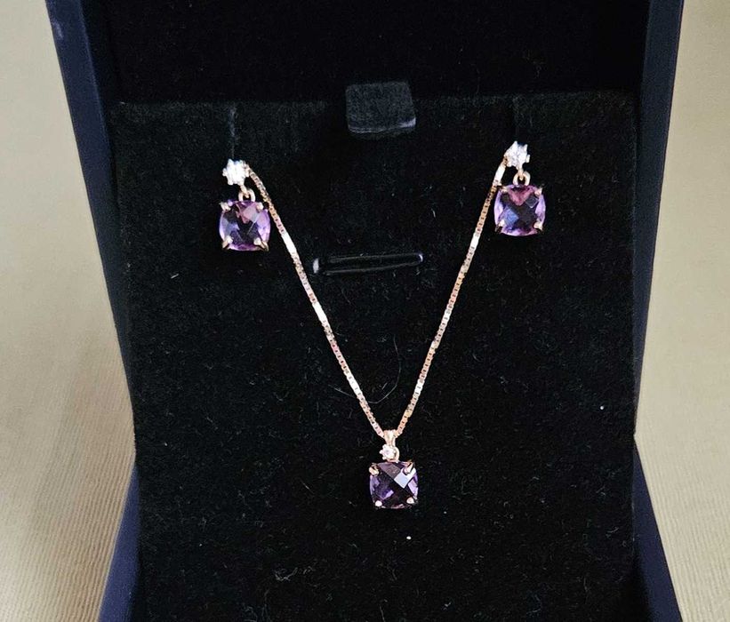 Lant din aur cu pandantiv si cercei 3,82 gr- set din aur si ametist