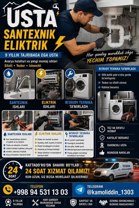 Santexnik eliktrik xizmatlari