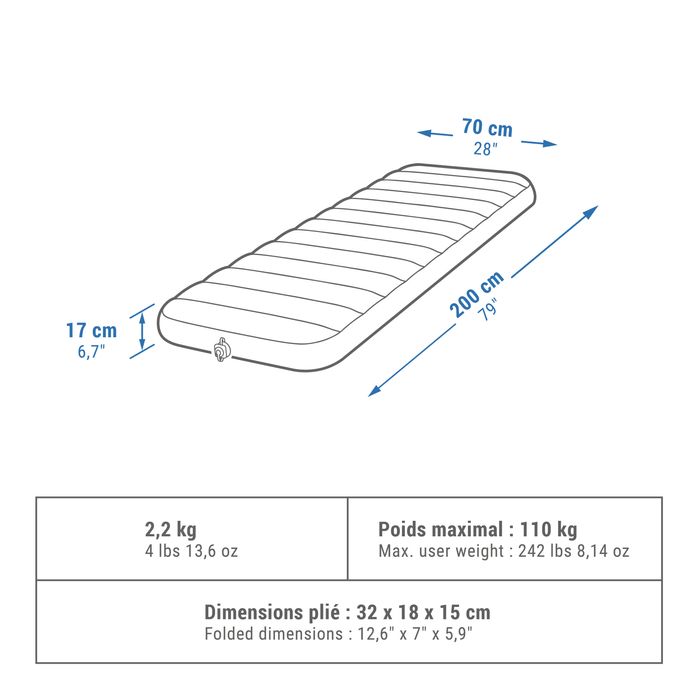 Saltea gonflabilă camping 1 persoană, - produs resigilat Decathlon