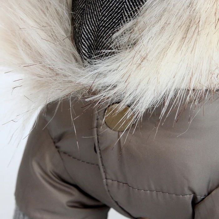 Куче зимно яке худи ватирано качулка кучешка дреха кафяво