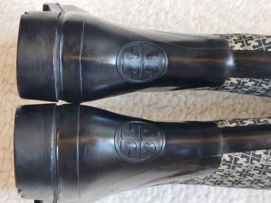 Cizme ploaie dama Tory Burch Jacquard Rainboot cauciuc negru jacqard