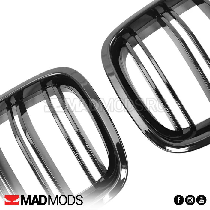 Set grile duble M BMW Seria 5 F10 F11 M5 2010-2017, Negru Lucios