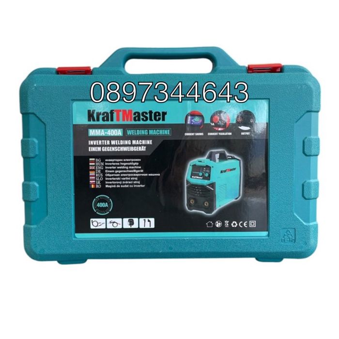 Инверторен електрожен 400А с дисплей и пластмасов куфар Kraftmaster.
