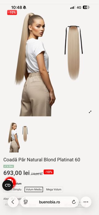 Extensii superbe păr natural blond pachet coda+tresa