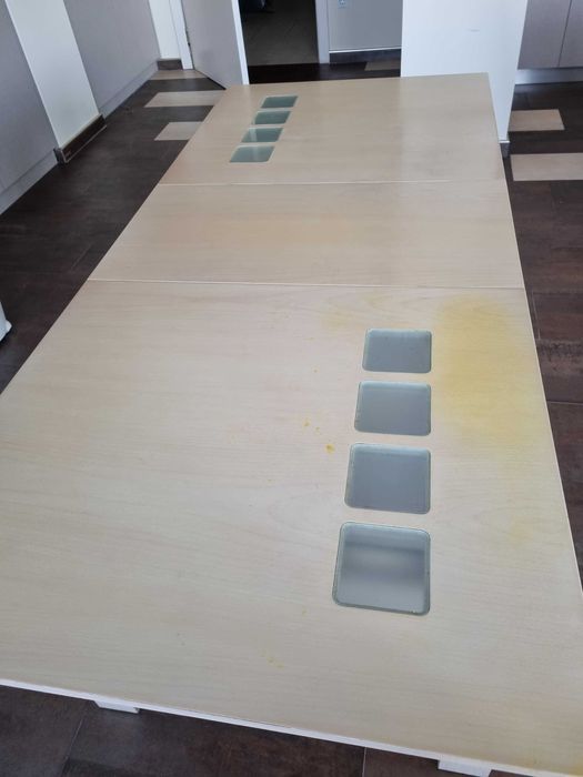 Разтегателна трапезна маса МДФ+стъкло 80/140(180)/75, цвят парен бук