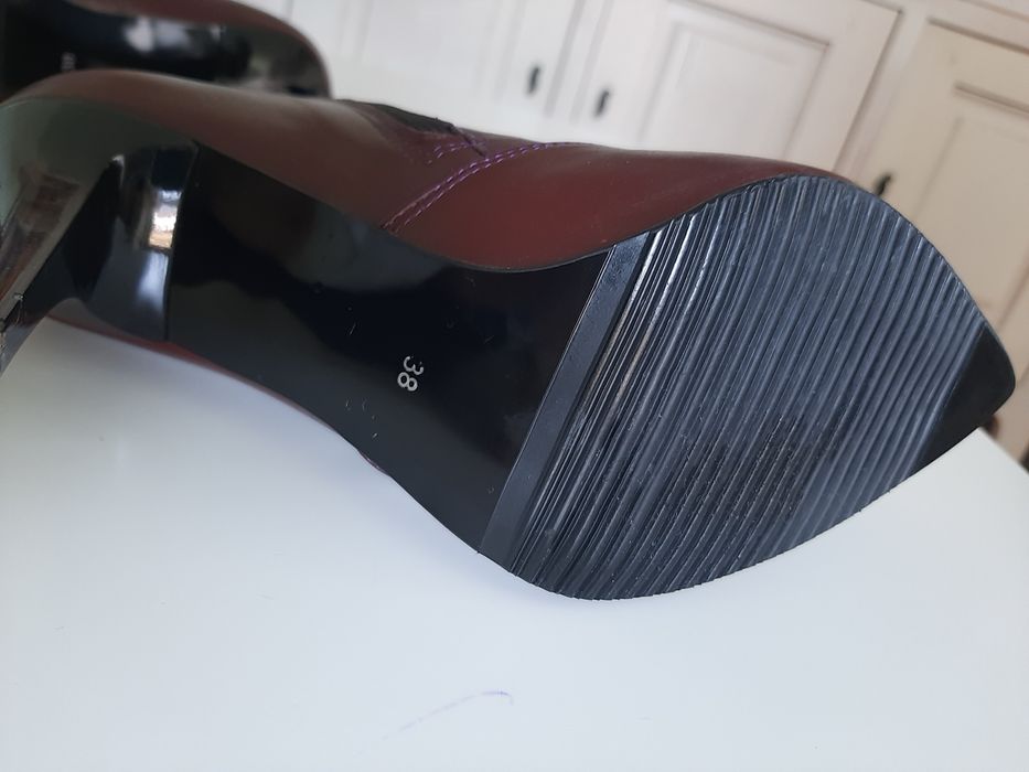 Botine elegante visinii/rosu bordo piele naturala, 38, noi