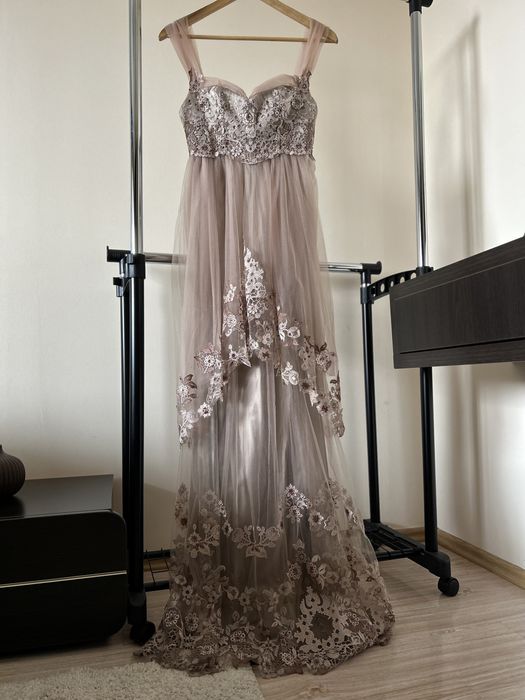 Rochie dantela, satin & Swarovski