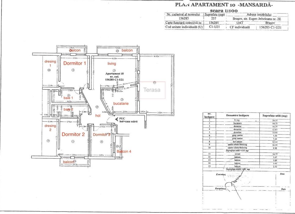 PENTHOUSE DE VANZARE – 180,9 mp utili – strada Eugen Jebeleanu