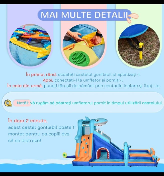 Vând tobogan gonflabil/ piscina gonflabila rechin. Toboganul a fost cumpărat in vara anului trecut si a fost folosit doar o singura data. Se poate f