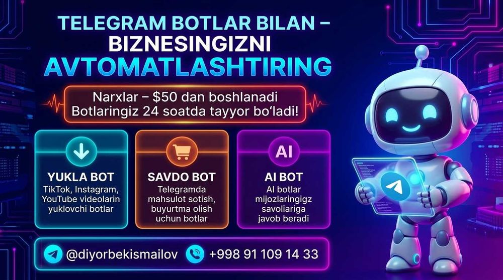 Telegram Bot Yasash Xizmati | Телеграм Бот Ясаш Хизмати