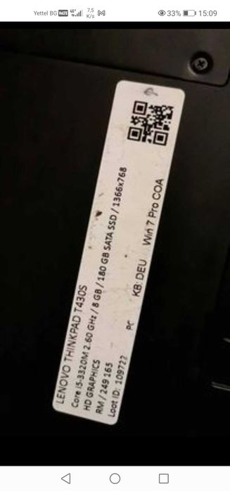 Lenovo t430s SSD 180gb