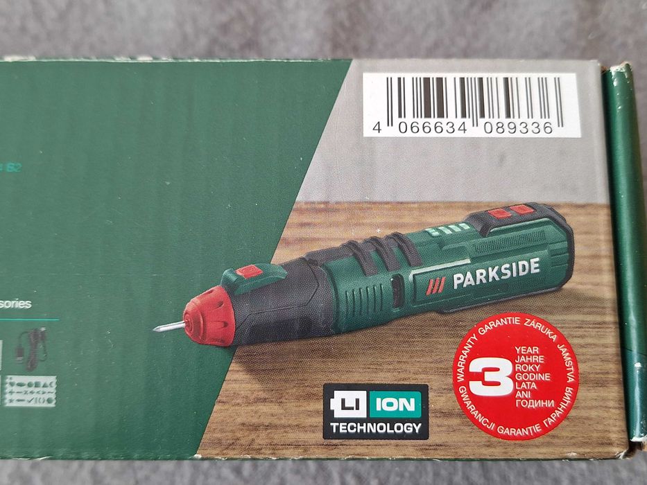 Aparat de gravură Parkside (model PAGG 4 B2), pe acumulator, destinată gravării pe  materiale precum metal, piatră, ceramică, plastic, sticlă și lemn