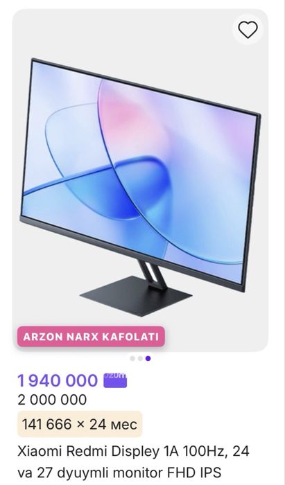 Monitor 27 redmi 100 hz sotiladi