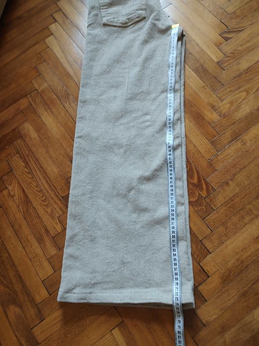 Pantaloni wide leg, catifea raiata, S, crem