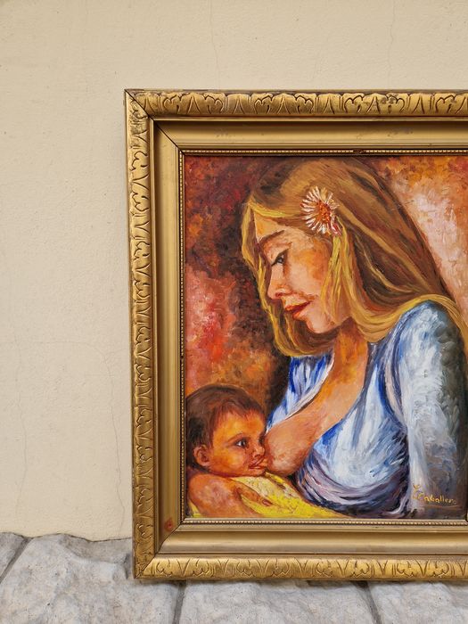 Уникална антикварна испанска картина масло върху платно