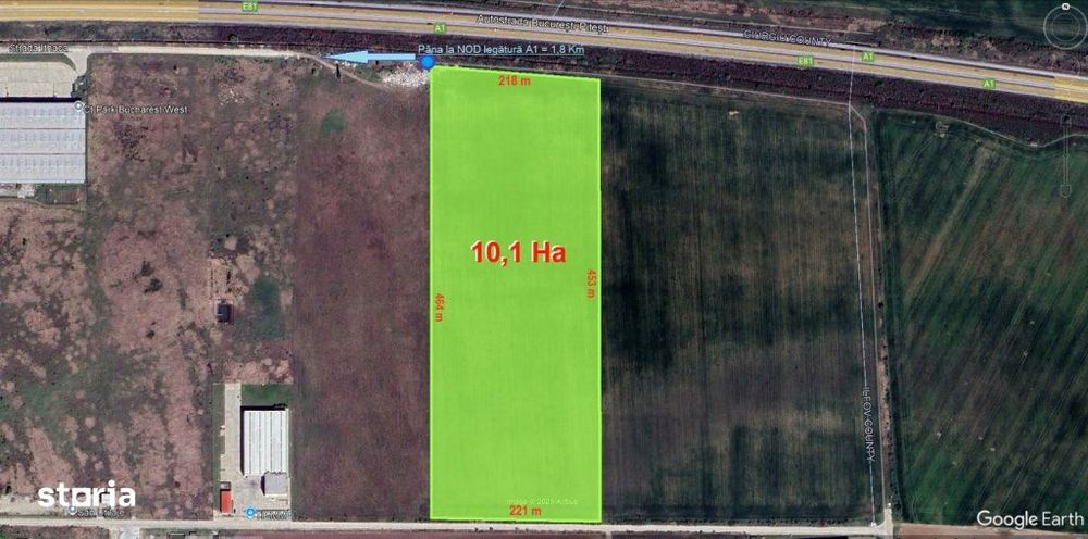 Teren 10,1 Ha cu deschidere 218 ml  la A1 - km 22