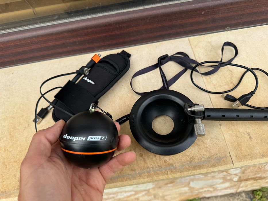 Deeper Sonar PRO+ 2 + DEEPER Range Extender + DEEPER Sonar Holder/Сонар, усилвател и стойка за лодка Деепер