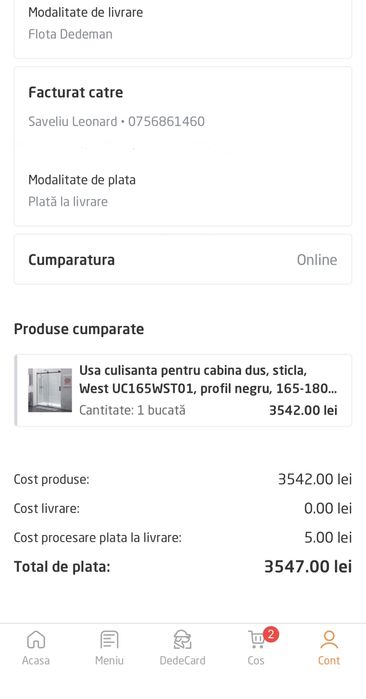 Usa cabina dus 180 inaltime/ maxim 180 lungime