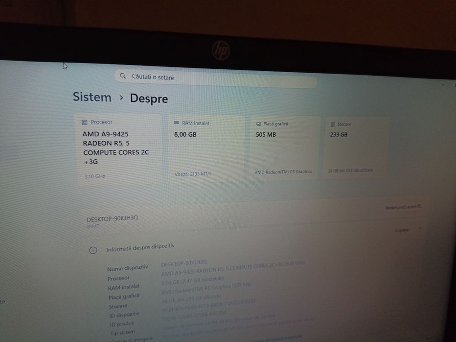 Laptop Lenovo AMD A9-9425, RAM 8gb dd4, ssd 256gb