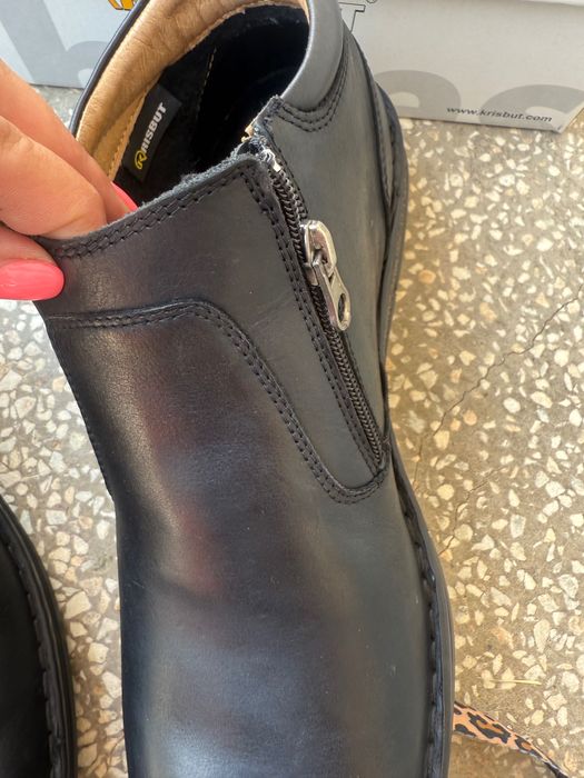 Черни кожени боти с топъл хастар 45 мъжки