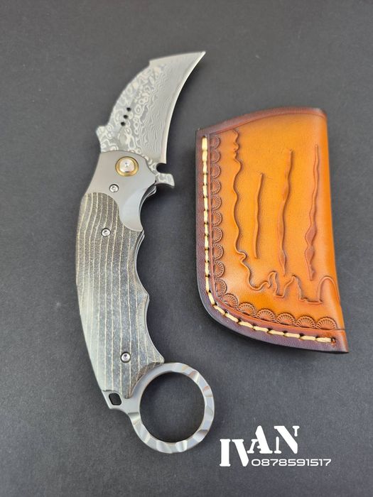 Сгъваем нож-Карамбит-Tyrannosaur Claw-VG10 Дамаска стомана