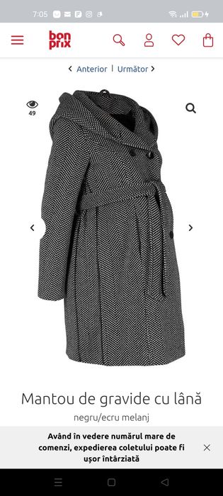 Palton de gravide cu lână