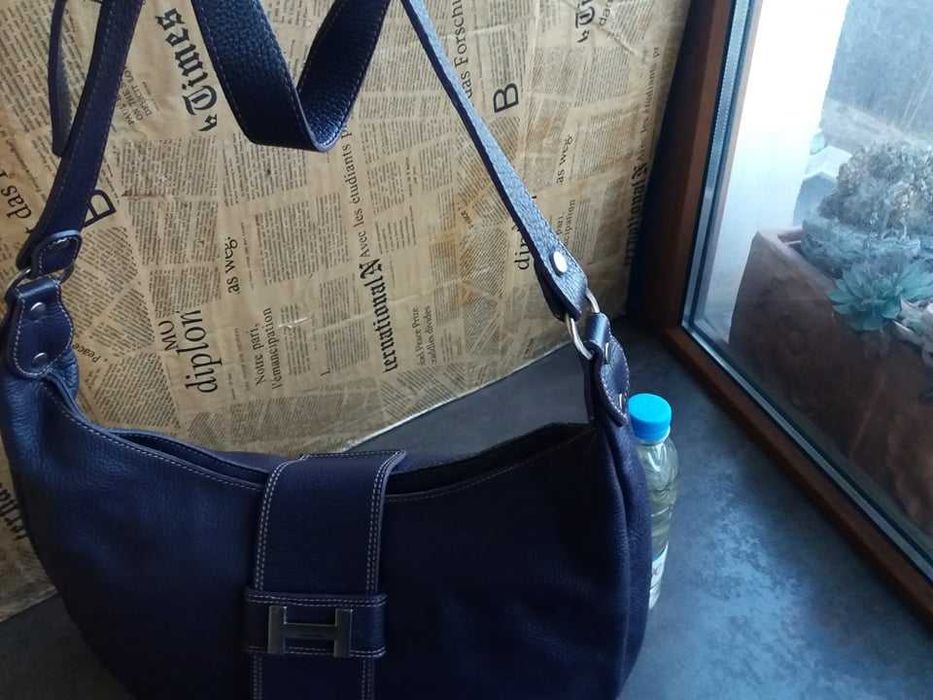 дамска чанта лилава кожена чанта с цвят на патладжан -естествена кожа