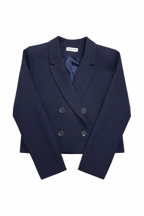синий укороченный пиджак, двубортный