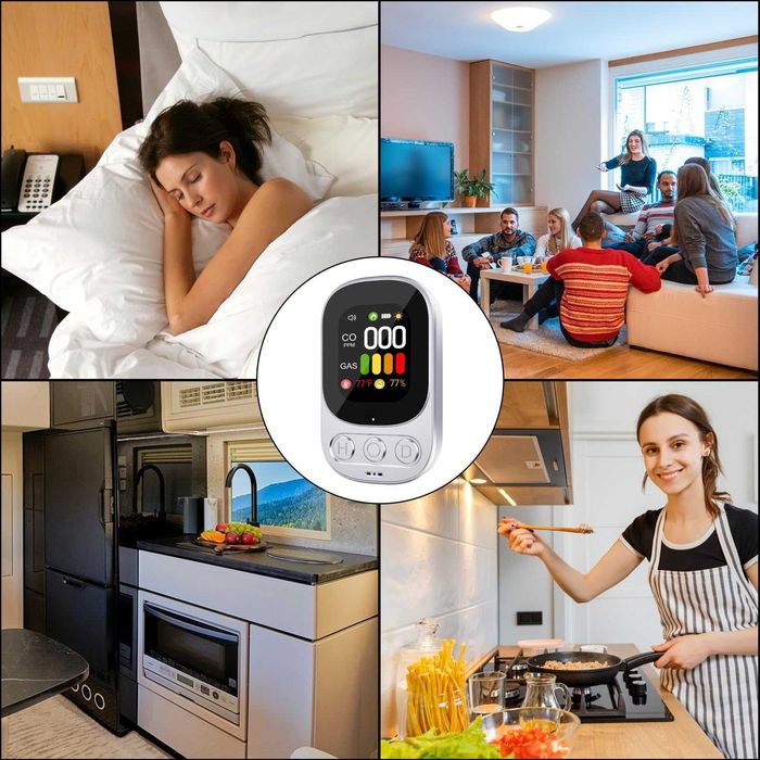 Мултифункционален Детектор 4-в-1: Въглероден оксид, Газ, Температура