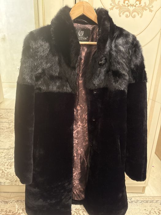 Норковая шуба с комбо мутон натуралка