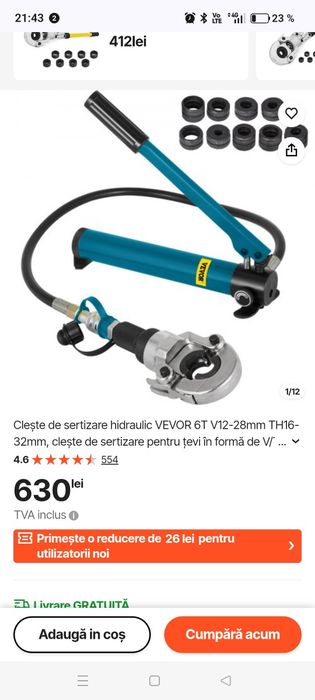 Vand presa sertizat conectori pex   vevor. Folosita la  30 sertizari