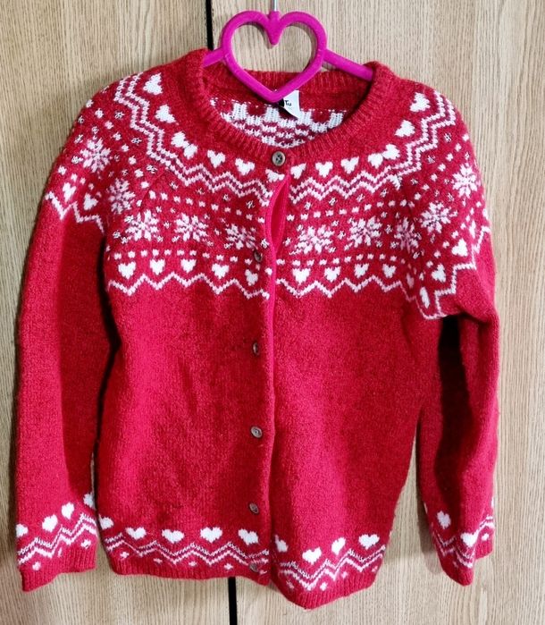 Pulover Rosu Motive Craciun fete 6-7 ani, 116-122 cm