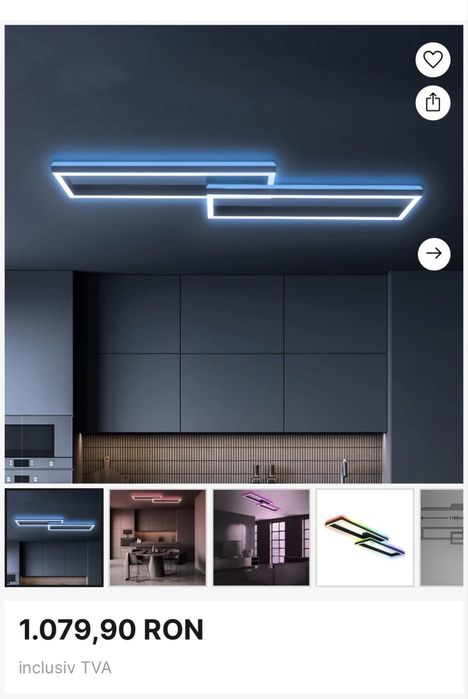 Plafonieră LED Frame 2 becuri RGBW Backlight 119,5 cm Nou