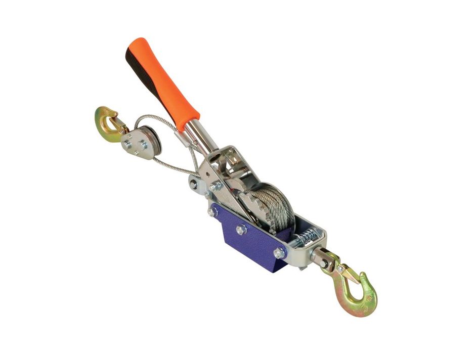 Troliu auto manual portabil Carpoint 800daN, cablu dublu 5 mm x 1,5 m, raport forta 15:1, pentru tractare si tensionare