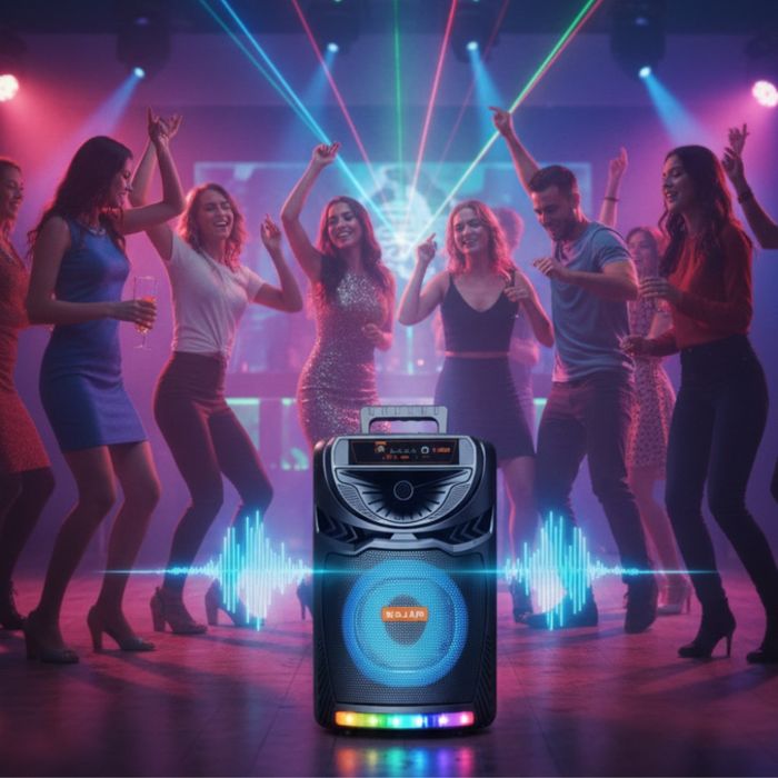 Bluetooth караоке колона с безжичен микрофон – 8,5″ говорител, LED све