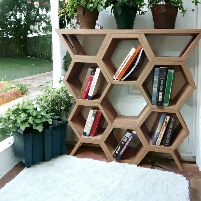 Библиотека, Етажерка,Пчелна пита, Шестостен, Шестоъгълник, Цветарник