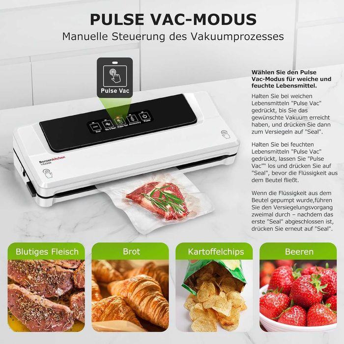 Уред за вакуумиране Bonsenkitchen 4-в-1 – Комплект с 40 торбички, за Sous Vide