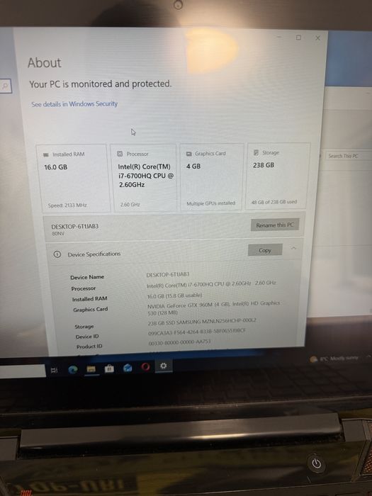 Lenovo Y700 i7 ssd 250 16 Gb Ram