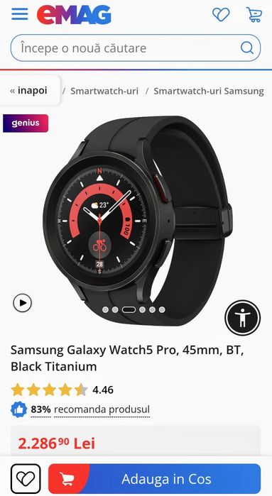 SAMSUNG Galaxy Watch 5 Pro 45mm Black Titanium ca nou, fullbox !