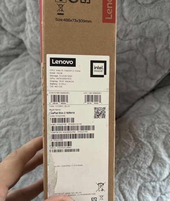 Laptop LENOVO IdeaPad Slim 3 16IRH10, Intel Core i5-13420H pana la 4.6GHz, 16" WUXGA, 16GB, SSD 512GB, Intel UHD Graphics, FreeDos, Cosmic Blue