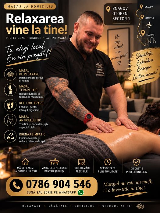 Masaj la domiciliu | Snagov | Otopeni | Sector 1 | Relaxare si Terapeutic