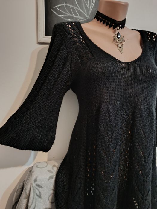 Pulover negru împletit Punk Rock Goth Altercore gen baby doll mărime M