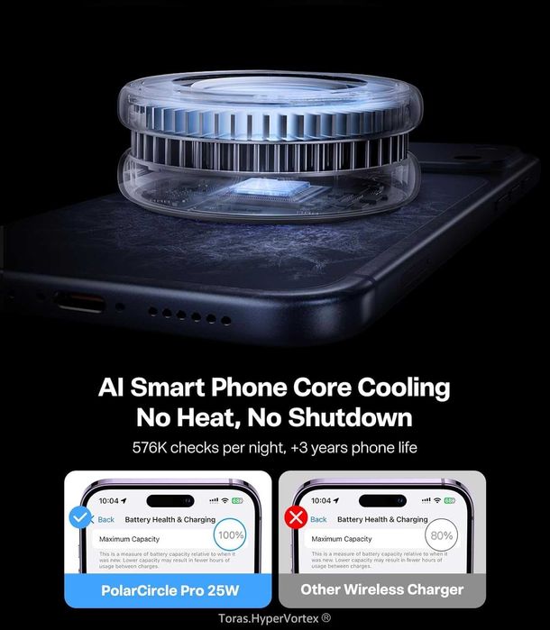 Премиум MagSafe Зарядно TORRAS PolarCircle (25W) с Охлаждане