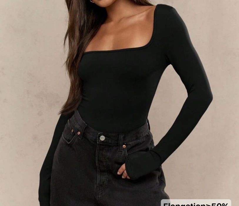 Дамско боди с дълъг ръкав – черно , хс размер