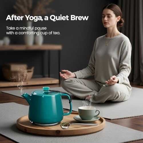 Нов Чайник 600 мл порцелан топлоустойчив със сваляем инфузер за чай