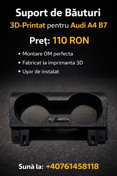 Suport pahare dublu Audi A4 B7| Print 3D | PETG | Montaj OEM