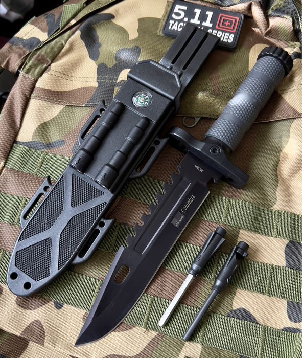 ловен нож тактическият+компас+кремък+точило Columbia USA за оцеляване