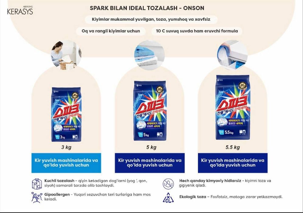 Kir yuvish uchun koreyskiy Parashok