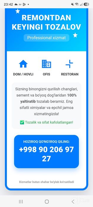 Tozalov xizmati andijon boylab