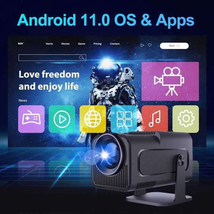 Proiector 4K Android 11 Mini 720P 250ANSI-Real Wifi6 BT5.0
